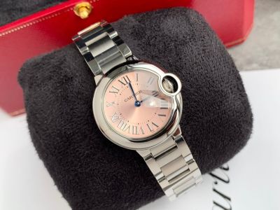 Cartier Ballon Bleu De 33/28mm Pink Dial Silver Smooth Dial Stainless Steel Strap high-end replica watches low price USA